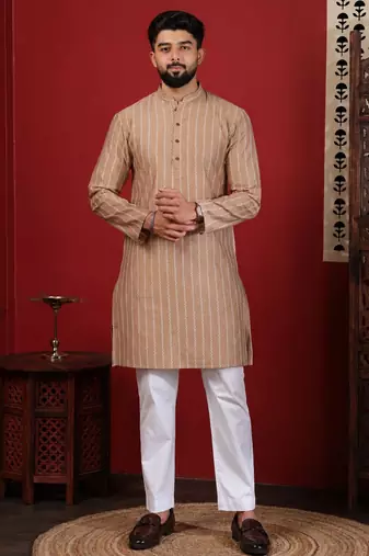 Chikoo color stylish woven designer graceful festive kurta payjama for men