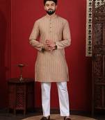 Chikoo color stylish woven designer graceful festive kurta payjama for men