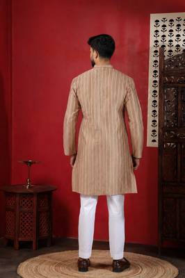 Chikoo color stylish woven designer graceful festive kurta payjama for men 2