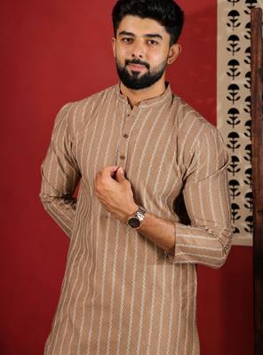 Chikoo color stylish woven designer graceful festive kurta payjama for men 3