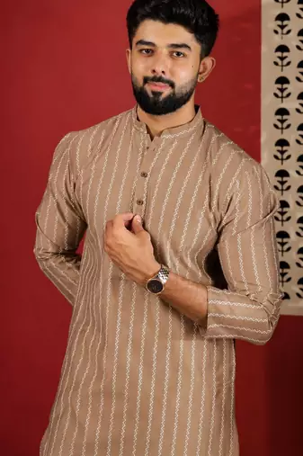 Chikoo color stylish woven designer graceful festive kurta payjama for men