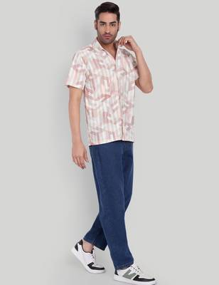 Peach color smart printed casual shirt for men 3