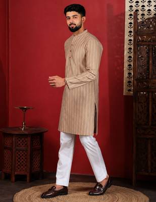Chikoo color stylish woven designer graceful festive kurta payjama for men 4