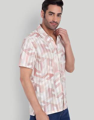 Peach color smart printed casual shirt for men 4