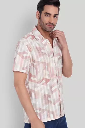 Peach color smart printed casual shirt for men