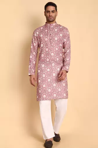 Onion color beautiful printed smart ceremonial kurta payjama