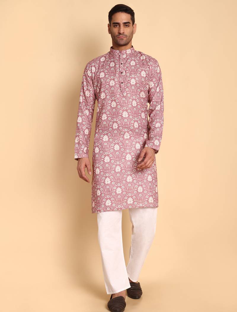 Onion color beautiful printed smart ceremonial kurta payjama
