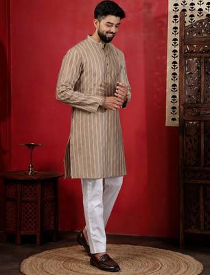 Chikoo color stylish woven designer graceful festive kurta payjama for men 5