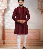 Maroon color stylish woven designer graceful festive kurta payjama for men