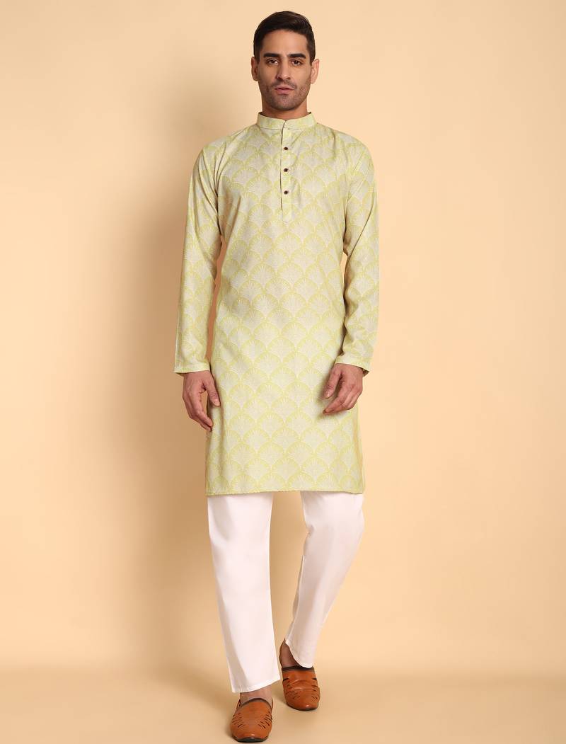 Peach color beautiful printed smart ceremonial kurta payjama