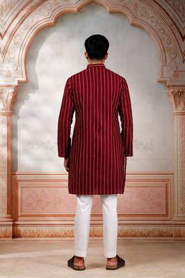 Maroon color stylish woven designer graceful festive kurta payjama for men 2