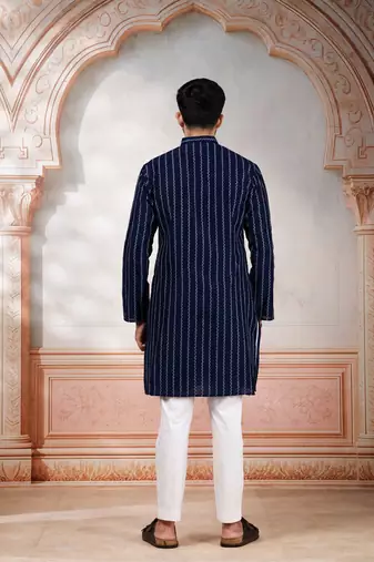 Navy blue color stylish woven designer graceful festive kurta payjama for men