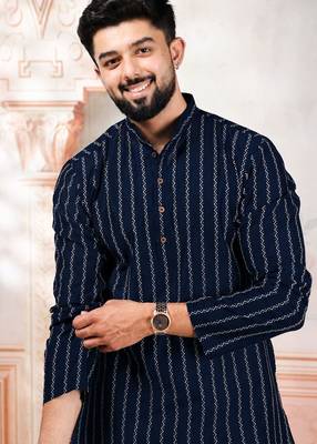 Navy blue color stylish woven designer graceful festive kurta payjama for men 3