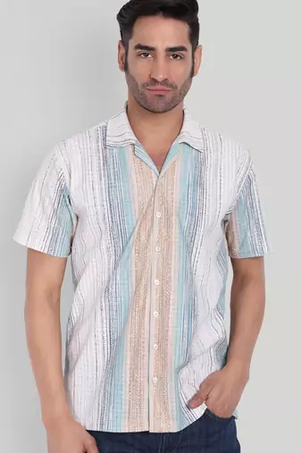 Teal color smart cotton blended  designer printed graceful casual shirt