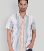 Teal color smart cotton blended  designer printed graceful casual shirt