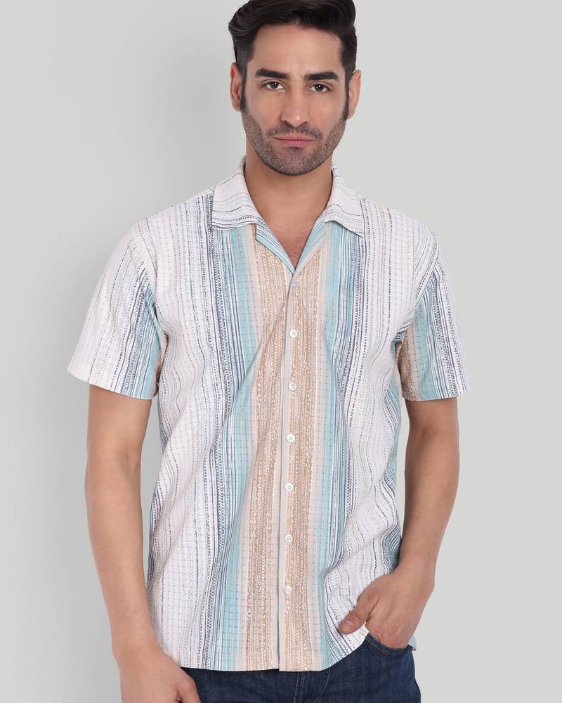 Teal color smart cotton blended  designer printed graceful casual shirt