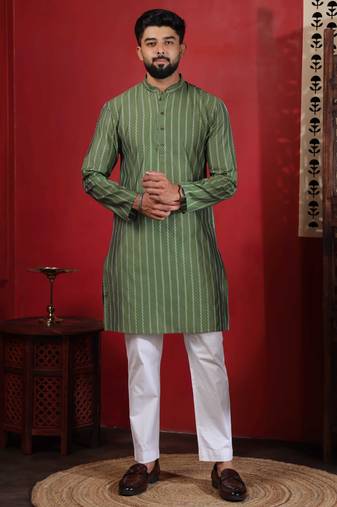 Pista color stylish woven designer graceful festive kurta payjama for men