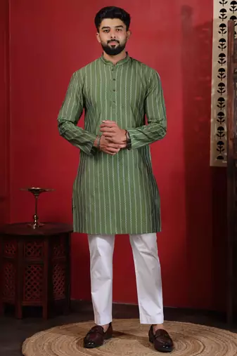 Pista color stylish woven designer graceful festive kurta payjama for men