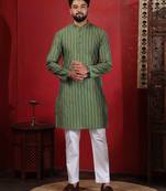Pista color stylish woven designer graceful festive kurta payjama for men