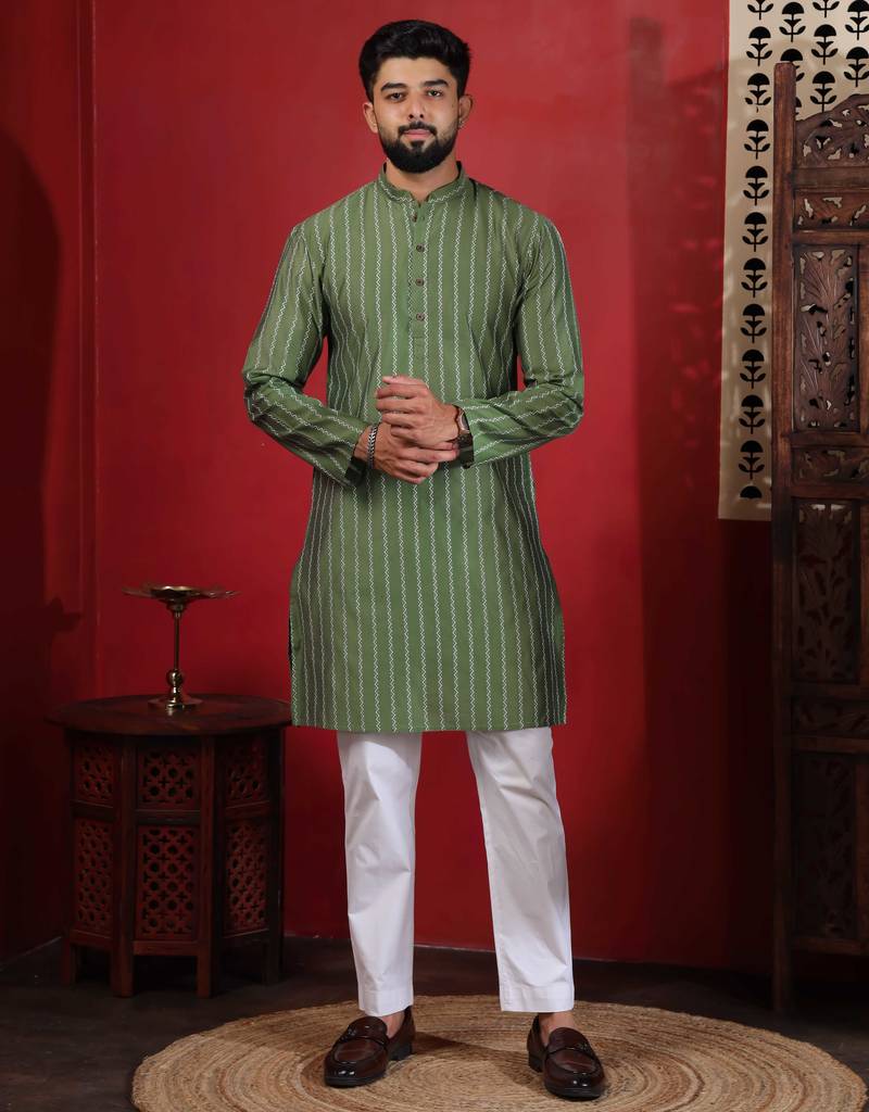 Pista color stylish woven designer graceful festive kurta payjama for men