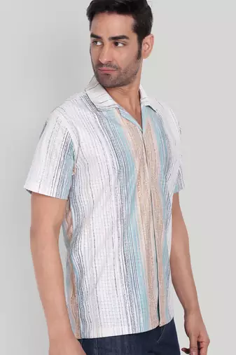 Teal color smart cotton blended  designer printed graceful casual shirt