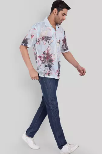 Smart and stylish sky blue color  designer printed shirt