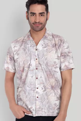 Lavender color smart cotton blended  designer printed graceful casual shirt
