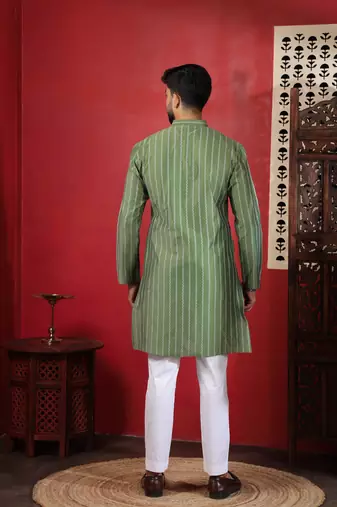 Pista color stylish woven designer graceful festive kurta payjama for men
