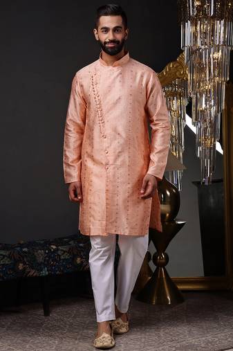 Peach color graceful ethnic kurta payjama for men's festive looks