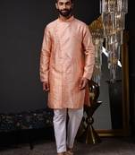 Peach color graceful ethnic kurta payjama for men's festive looks