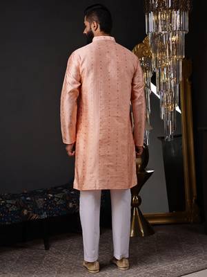 Peach color graceful ethnic kurta payjama for men's festive looks 2