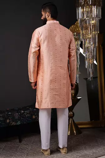 Peach color graceful ethnic kurta payjama for men's festive looks