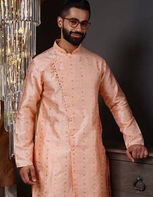 Peach color graceful ethnic kurta payjama for men's festive looks 3