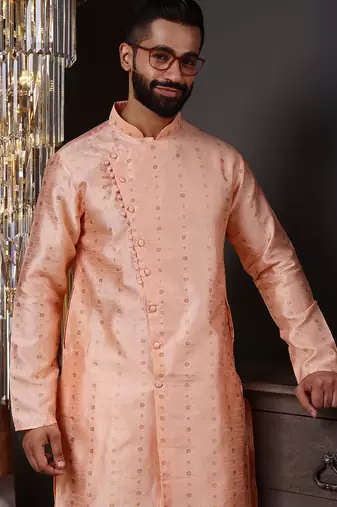 Peach color graceful ethnic kurta payjama for men's festive looks