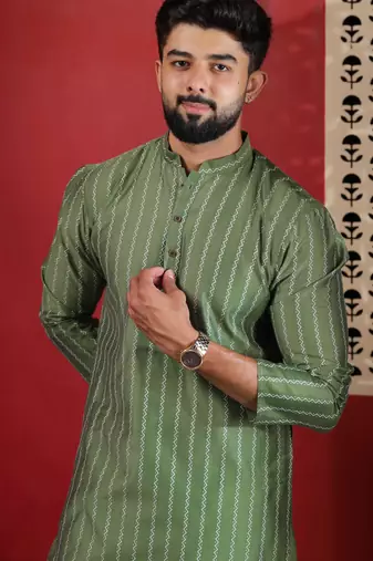 Pista color stylish woven designer graceful festive kurta payjama for men