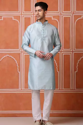 Sky blue color graceful ethnic kurta payjama for men's festive looks