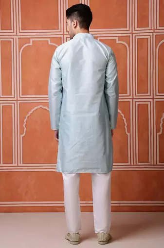 Sky blue color graceful ethnic kurta payjama for men's festive looks