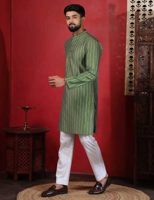 Pista color stylish woven designer graceful festive kurta payjama for men 4