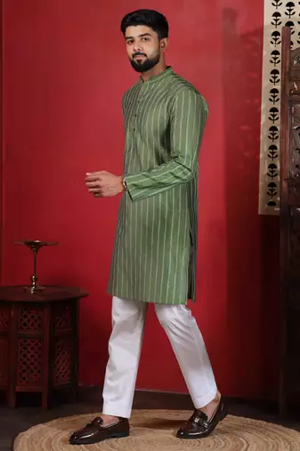 Pista color stylish woven designer graceful festive kurta payjama for men