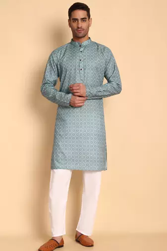 Teal color beautiful printed smart ceremonial kurta payjama