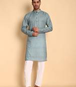 Teal color beautiful printed smart ceremonial kurta payjama