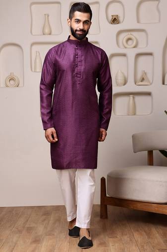 Wine color smart and ethnic cotton blend designer kurta payjama