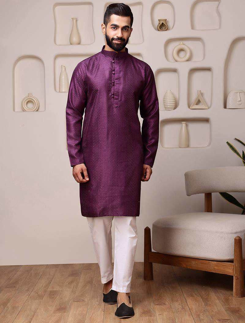 Wine color smart and ethnic cotton blend designer kurta payjama