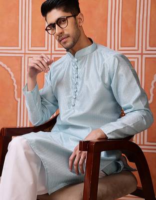 Sky blue color graceful ethnic kurta payjama for men's festive looks 3