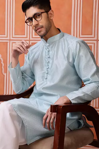 Sky blue color graceful ethnic kurta payjama for men's festive looks