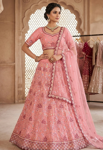 Pink embroidered lehenga choili 