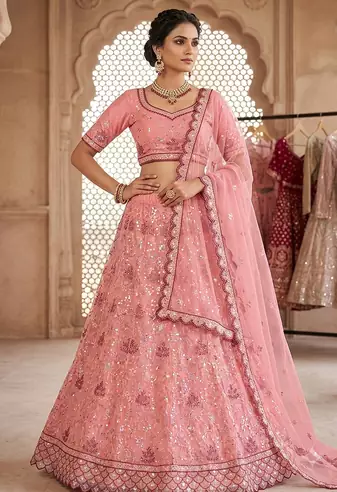 Pink embroidered lehenga choili 