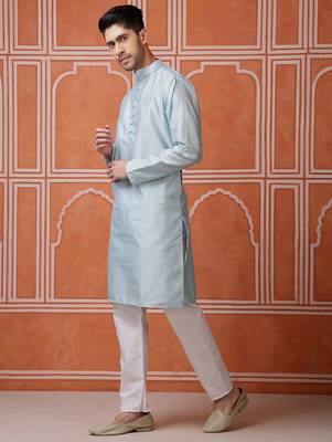 Sky blue color graceful ethnic kurta payjama for men's festive looks 4