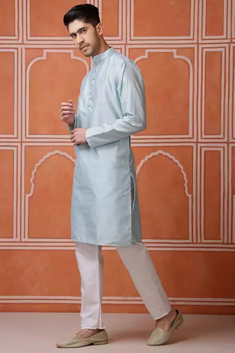 Sky blue color graceful ethnic kurta payjama for men's festive looks
