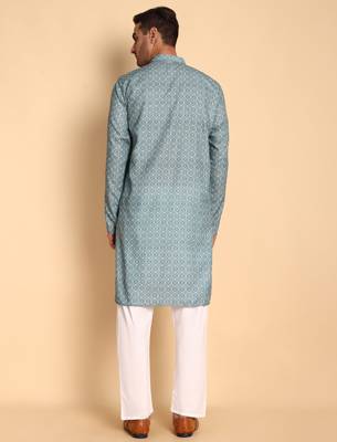 Teal color beautiful printed smart ceremonial kurta payjama 2
